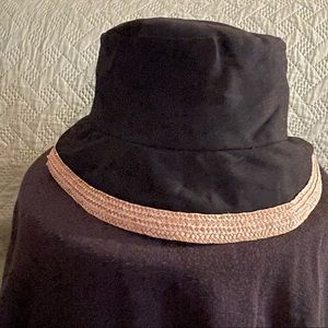 Black bucket hat with straw brim